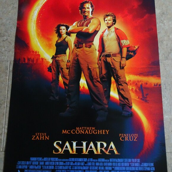 SAHARA - MOVIE POSTER WITH MATTHEW MCCONAUGHEY,PENELOPE CRUZ & STEVE ZAHN - BLUE - Picture 1 of 5